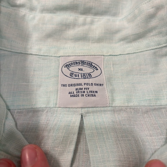 Brooks Brothers 100% Irish‎ Linen Button Up Long Sleeve Shirt Men’s XL Aqua Blue - Picture 4 of 4